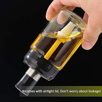 Leakproof Transparent Borosilicate Glass Oil Jar with Brush, 300 ml, Food Storage Container for Oil and Ghee