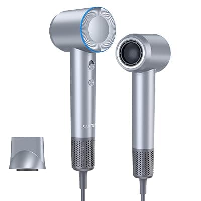 COSTAR High-Speed Ionic Hair Dryer, 110000 RPM Brushless Motor, 200 Million Negative Blow Dryer, Low Noise, Thermo-Control Hair dryer for Women &amp; Men Home and Travel with Magnetic Nozzle (HALO V2, Silver)