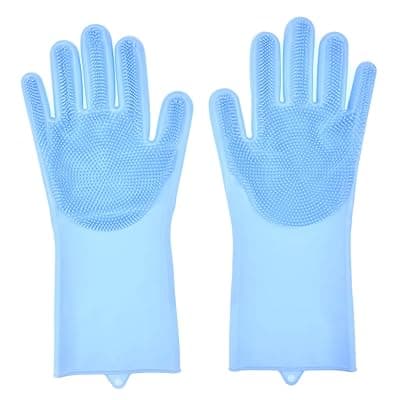 Bagonias Magic Silicone Dish Washing Gloves, Silicon Cleaning Gloves, Silicon Hand Gloves for Kitchen, Pet Grooming, Great for Washing Dishes, Cars, Bathrooms, Floor Cleaning (Multicolor, 1 Pair)
