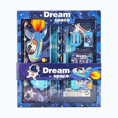 Cable World Stationary Kit Set for School Kids,Girls/Boys Birthday Gift - Pencil Pen Book Eraser Sharpener (Space)