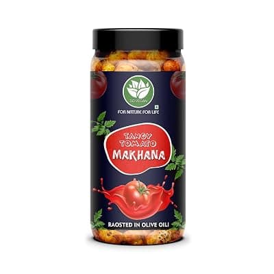 Go Vegan Premium and Organic Roasted &amp; Flavoured Makhana | Healthy Snacks | Gluten Free | MSG Free | Antioxidant | Rich Calcium | Zero Trans Fat | Foxnut 100g Jar (Tangy Tomato)