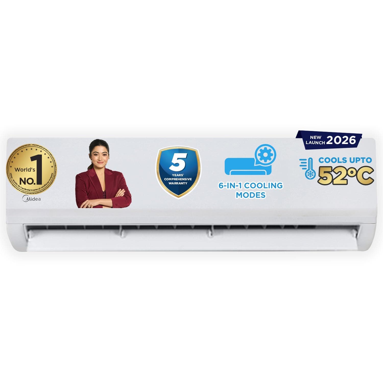 Midea 1.5Ton 5S,New Star rated, Inverter Split AC (Copper,Convertible 6-in-1 with Auto Intelligence,Turbo Mode for Faster Cooling, Auto Clean & HD+PM 2.5 Filter,Santis Max RYL-MAI18SR5R36F0,White)