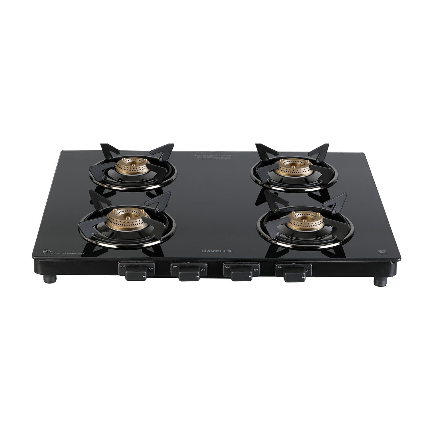 Havells GEOSLIM JUMBO stove |4 Heavy Duty Forged Brass Burner|6 mm Toughened Glass|Premium Valves|Removable Drip Tray|Soft Touch Knobs|5 year Warranty on Burners, Glass & Valves by Havells (Black)