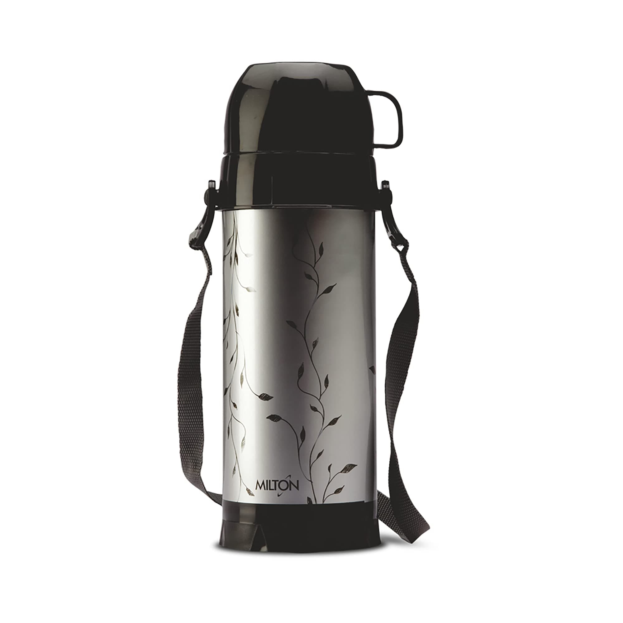 Milton Eiffel 1000 Vacuum Insulated Thermos Flask with Strap to Carry, 910 ml, Long Hours Hot & Cold Water Bottle for Office, Hiking, Trekking, Travel, Black