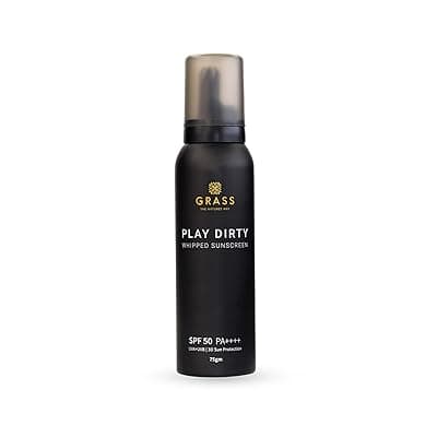 Grass Play Dirty Whipped Sunscreen SPF 50 PA++++ | Non-Greasy, No White Cast Whipped Cream | Broad Spectrum & Blue Light Protection | 3-in-1 Sunscreen Moisturizer Primer | 75gm