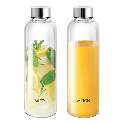 MILTON Costa 1000 Pet Water Bottle Set of 2, 1 Litre Each | Airtight &amp; Leakproof Stainless Steel Lid | Unbreakable, BPA-Free, Reusable Plastic Fridge Bottles for Home, Office, School, Travel