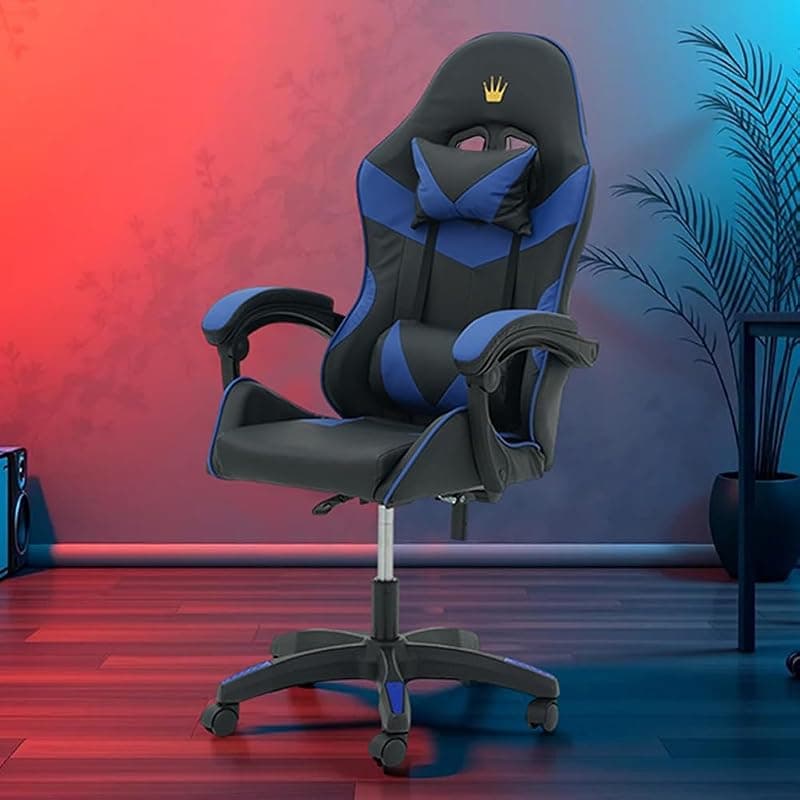 Royaloak Blue Hawk Gaming Chair | Leatherette Upholstery | High Backrest | Comfortable Armrest | Tilt Mechanism | Cushioned Lumbar &amp; Neck Support | Revolving Mechanism | Recliner Upto 135 | Nylon Base