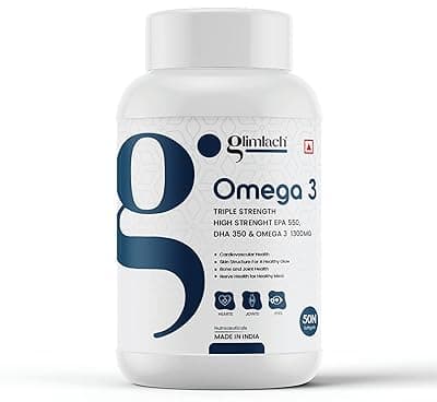 GLIMLACH Omega 3 Fish Oil 1300mg Triple 3X Strength 50 Capsules- 550 mg EPA &amp; 350 mg DHA for Heart, Joints &amp; Brain Health