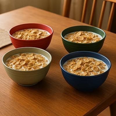 IRIDA Naturals Wheat Straw 6" Serving Bowl Set | Eco-Friendly, Lightweight &amp; Unbreakable Microwave Safe Bowl Set | Bamboo Fiber Snacks Serving Bowls for Kids &amp; Adults, 800ml Pack 4, (Dark Multicolour)
