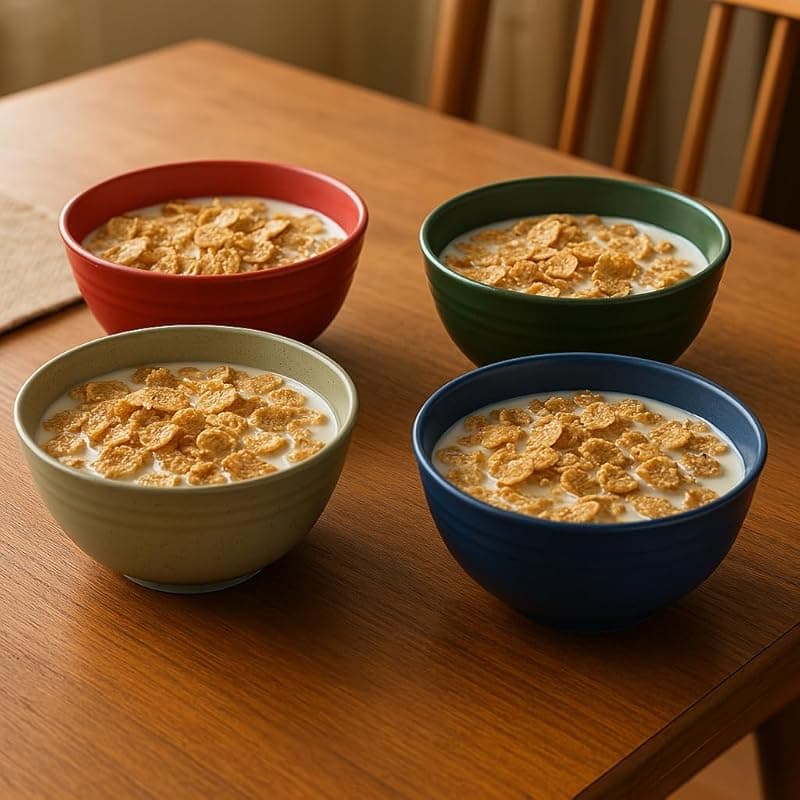 IRIDA Naturals Wheat Straw 6" Serving Bowl Set | Eco-Friendly, Lightweight &amp; Unbreakable Microwave Safe Bowl Set | Bamboo Fiber Snacks Serving Bowls for Kids &amp; Adults, 800ml Pack 4, (Dark Multicolour)
