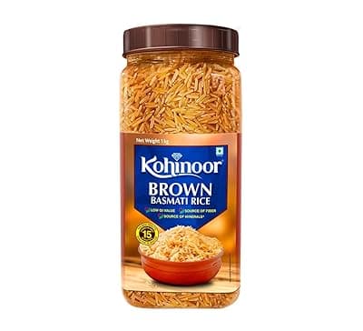 Kohinoor Brown Authentic Basmati Rice, 1 Kg Jar | Long Grain Rice with Rich Aroma | Nutritious &amp; Healthy
