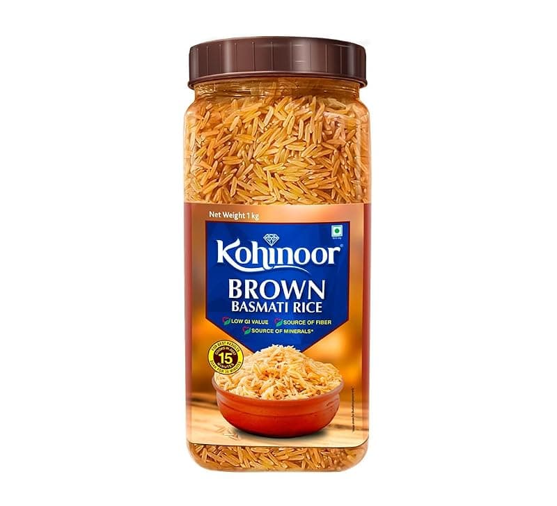 Kohinoor Brown Authentic Basmati Rice, 1 Kg Jar | Long Grain Rice with Rich Aroma | Nutritious &amp; Healthy