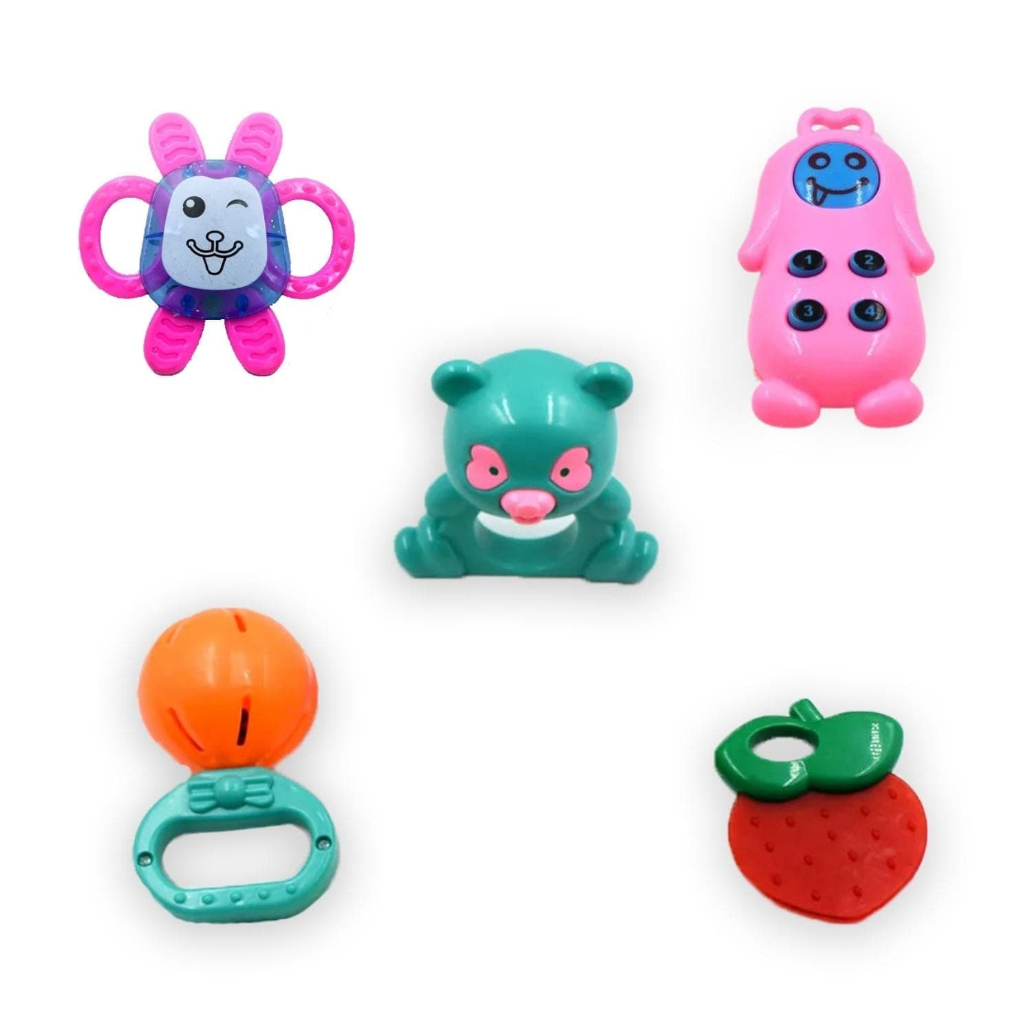 Kids Mandi Non Toxic Plastic Colourful Lovely Attractive Baby Rattle & Teether Toys Set of 6 Pcs for Babies, Toddlers, Infants & Children (Multicolour)