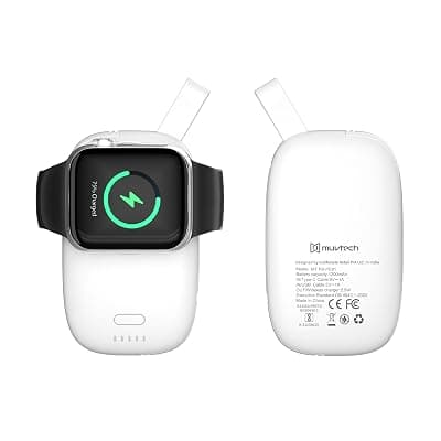 Muvtech 1200mAh Magnetic Hold Wireless Watch Charger Built-in USB-C &amp; Lightning Cable For Fast Phone Charging 4 LED Indicator Light Portable Travel-Friendly Compatible with iwatch 9/8/7/SE/6/5/4/3/2/1