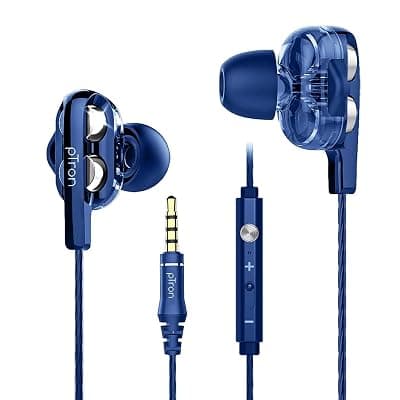 pTron Boom Ultima 4D Dual Driver, in Ear Gaming Wired Headphones with in-Line Mic, Volume Control &amp; Passive Noise Cancelling Boom 3 Earphones - (Dark Blue)