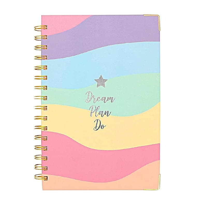 Doodle Undated Daily Planner I A5 I Hard Cover I Wiro Bound I192 Ruled Pages I 80 GSM I Lay Flat Design I Metal Corners I Plan your day, To do List, (Rainbow Plans)