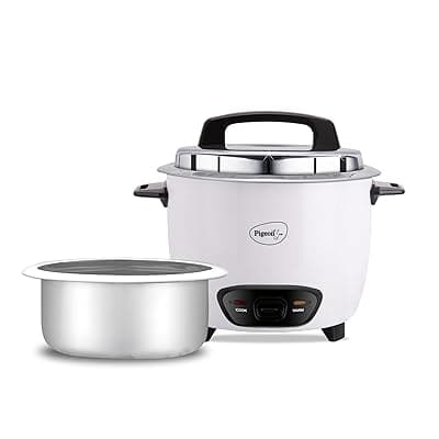 Pigeon by Stovekraft Joy Rice Cooker with Single pot, 1 litres. (White) | Toughened Glass Lid | 400 Watts | Aluminium Cooking Pot | Measuring Cup| Spatula | Energy Efficient Cooking