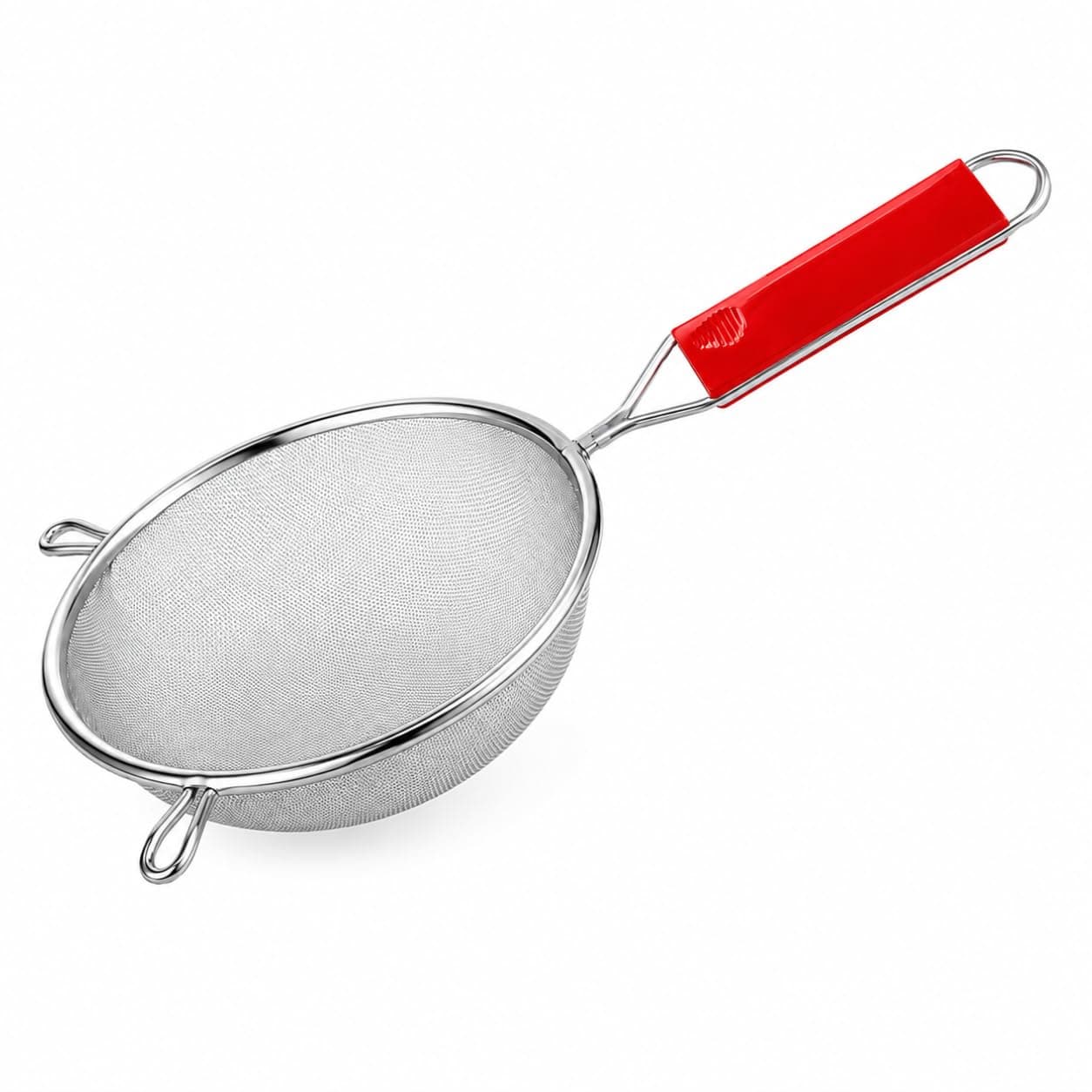 ADD2CART Multipurpose Stainless Steel Strainer for Vegetables, Fruits, Soup & Juice - Kitchen Tool with Red Handle (Silver) - Best for Tea & Rice Use (12CM)