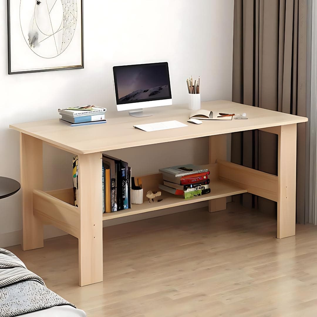 MATTERHORN Engineered Wood Office Table, Work from Home Table with Shelf for Storage (DIY, 900 x 500 x 800 cm, (RMOOT-10001 Almond Beige)