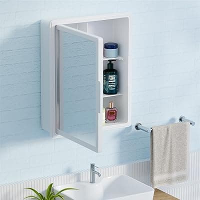 Lifelong Wall-Mounted Bathroom Cabinet with Mirror Door|Durable ABS Plastic Frame|3-Tier Shelves for Toiletries | Corrosion-Free &amp; Scratch-Resistant | Easy-Clean, Strong &amp; Reliable Bathroom Organizer