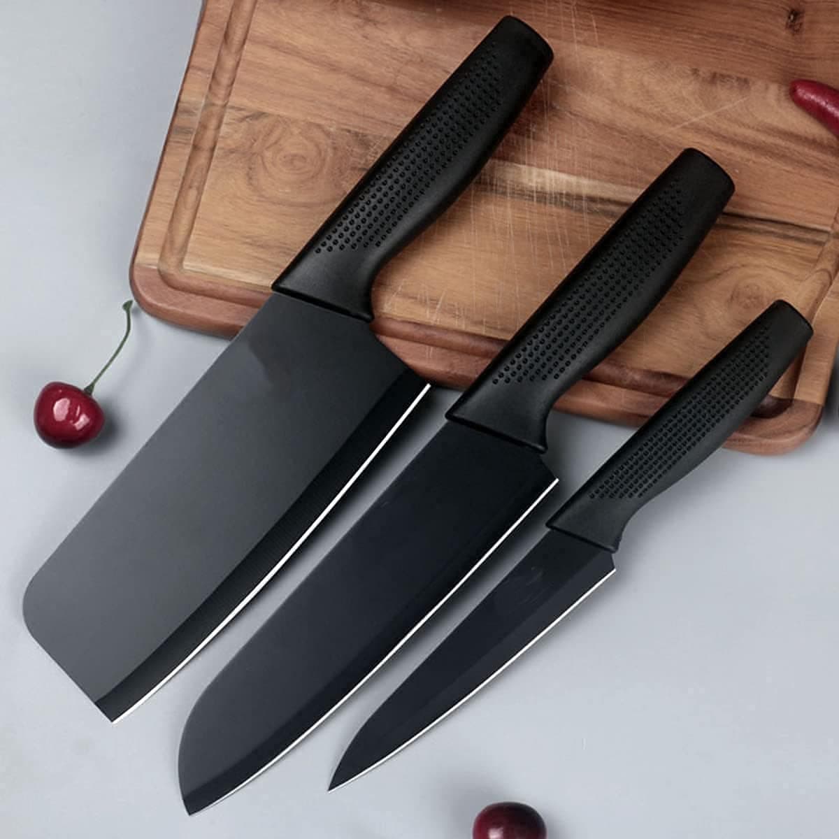 Stainless Steel Chef Knife Set, Food Grade Non-Stick Coating Black Knife Set, Best Use for Chopping, Vegetable Cutting (Knife_5_7)