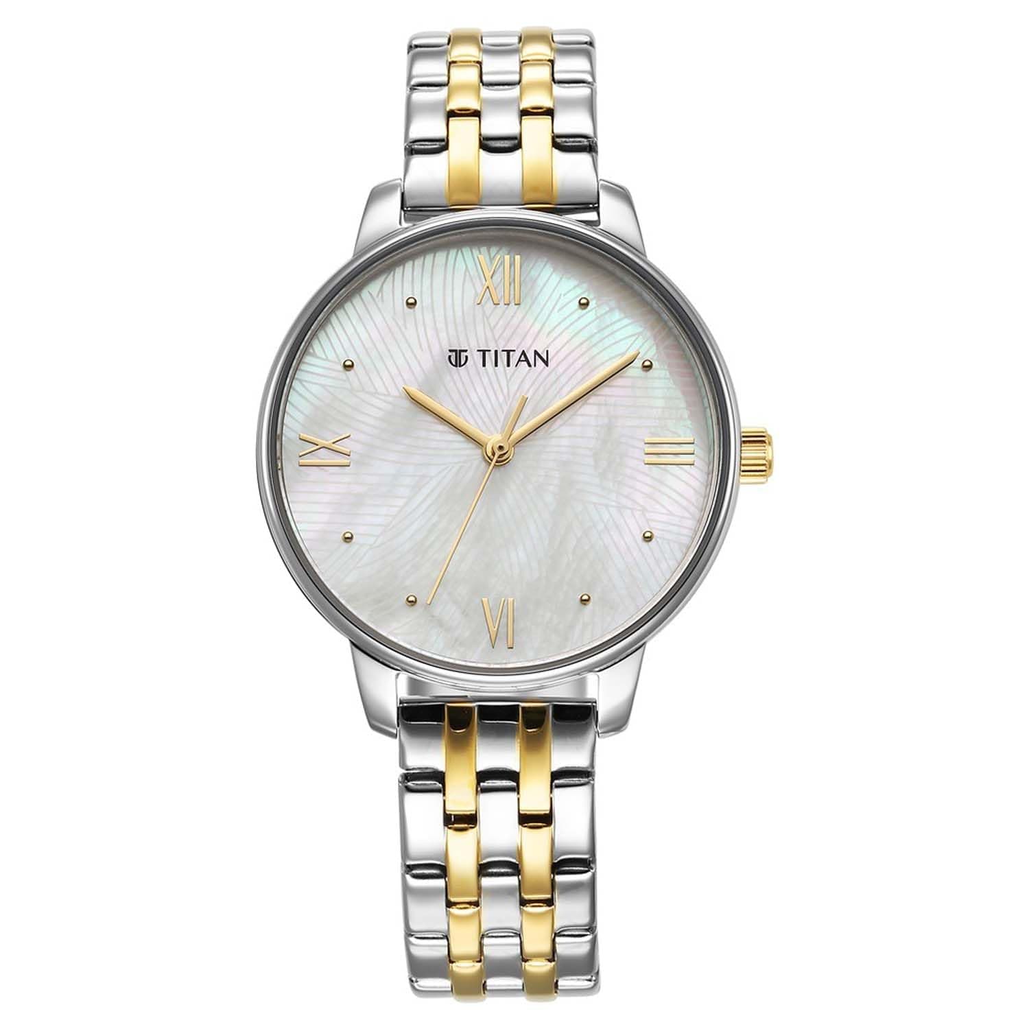 Titan Purple Style Up Quartz Analog Mother of Pearl Dial Stainless Steel Strap Watch for Women-NS95238BM01