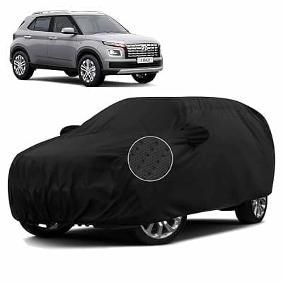 Sulfar 100% Waterproof Car Body Cover Compatible with Mirror for Hyundai Venue (Triple Stitched, Full Bottom Elastic, Black-TB)