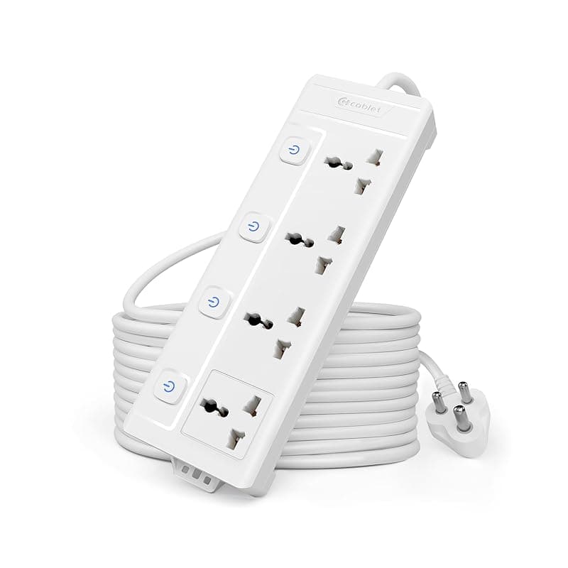 Cablet Extension Board 2500W 10A | 4 Universal Multi Plug Socket with Individual Switch | 4.5 Meter Heavy Duty Cord | LED Indicator, Power Strip & Spike Guard for Home & Office Use