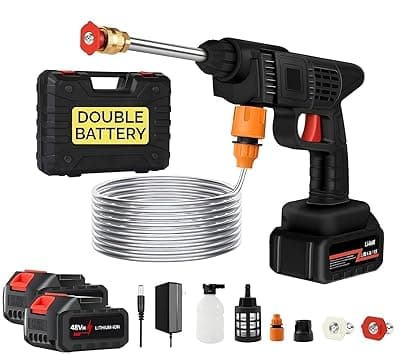 Cordless Portable Pressure Washer Gun 48V 12000mAh | Double Battery Wireless High Pressure Water Gun with Adjustable Nozzle & 5M Hose Pipe | Car Wash, Bike Cleaning & Outdoor Use