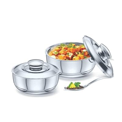 Signoraware Fresh Insulated Stainless Steel Casseroles| Food Warmers| Keeps Food Fresh for Hours| Durable &amp; Gifting Set| Ideal for Home &amp; Travel Use (500ml + 1100ml| Set of 2| Steel)