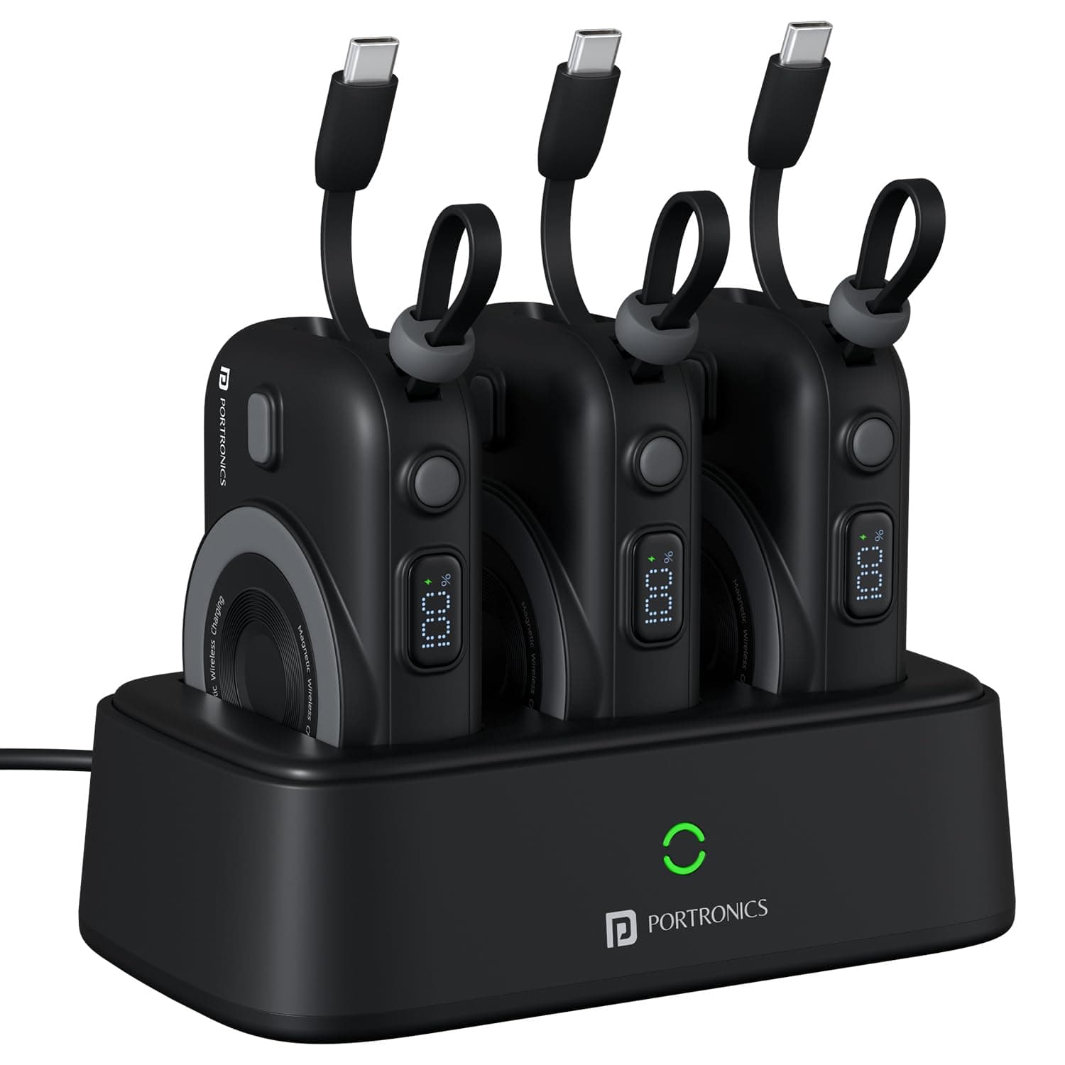 Portronics Power Shutter Home 3 x 10000mAh Fast Charging Wireless Powerbank with Charging Station, 22.5W Wired Output, 15W Wireless Output for iPhone 12 & Above, Android & Other Qi Enabled Devices