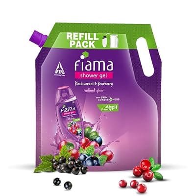 Fiama Body Wash Shower Gel Blackcurrant &amp; Bearberry, 1.4L Bodywash Refill Value Pouch for Women &amp; Men with Skin Conditioners for Radiant Glow, Skin Friendly pH