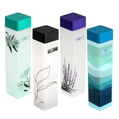 AQUAWARE Frosty Plastic Food Grade Fridge Square Bottle Gift Set(4 Pieces,1L,Labelled Floral Design), 950 milliliter