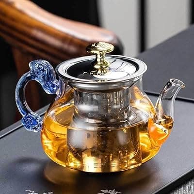 Glass Tea Pot with Stainless Steel Infuser || Large Capacity Transparent Tea Kettle with Lid & Handle || Great for Loose Leaf Tea, Blooming Tea, Tea Bags & Fruit Infused (500ml Tea Pot)