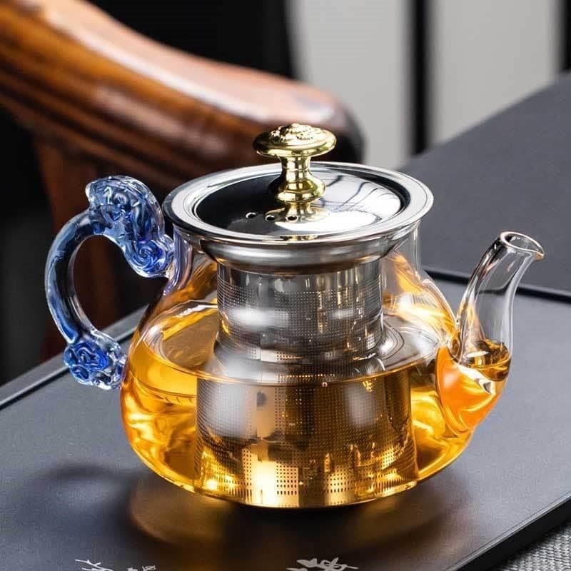 Glass Tea Pot with Stainless Steel Infuser || Large Capacity Transparent Tea Kettle with Lid & Handle || Great for Loose Leaf Tea, Blooming Tea, Tea Bags & Fruit Infused (500ml Tea Pot)