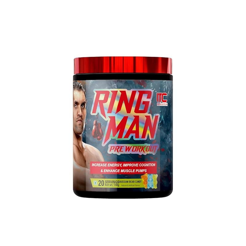 Muscle Club Ring Man Pre-Workout Russian Bear Candy Flavour | AMP Powered | By The Great Khali | High Stim Preworkout with 2000mg Beta-Alanine & 200mg Caffeine | Energy & Focus Booster