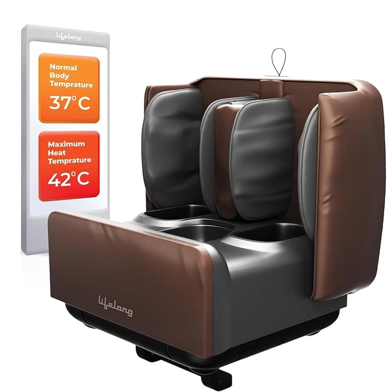 Lifelong 2 in 1 Foot & Leg Massager Machine & Foldable Ottoman Rest for Home-Pain Relief Massage for Legs-Heat + Rolling,Kneading,Shiatsu,Vibration & Air Compression | Ideal for Feet, Ankle & Legs