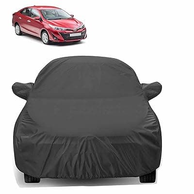 Sulfar 100% Water Resistant Car Body Cover Compatible with Mirror for Toyota Yaris (Triple Stitched, Full Bottom Elastic, Dark Grey)