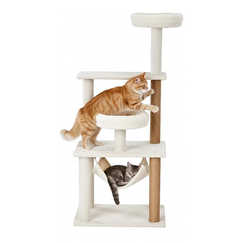 Amazon Basics Premium Imported Multi Level CAT Tree, with Large Sleeping Hammock and 2 Tall Platforms, Neutral Earthy Tones (52 X 37 X 118 CM) (XL)