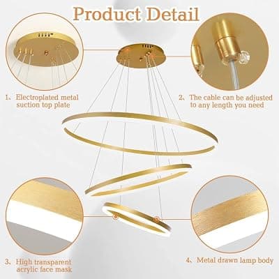Desidiya® Modern Double 3-Ring LED Pendant Light Lamp - Warm White Hanging Ceiling Pendant Light, Elegant Finish for Home &amp; Living Spaces &amp; Living Room Ceiling Light