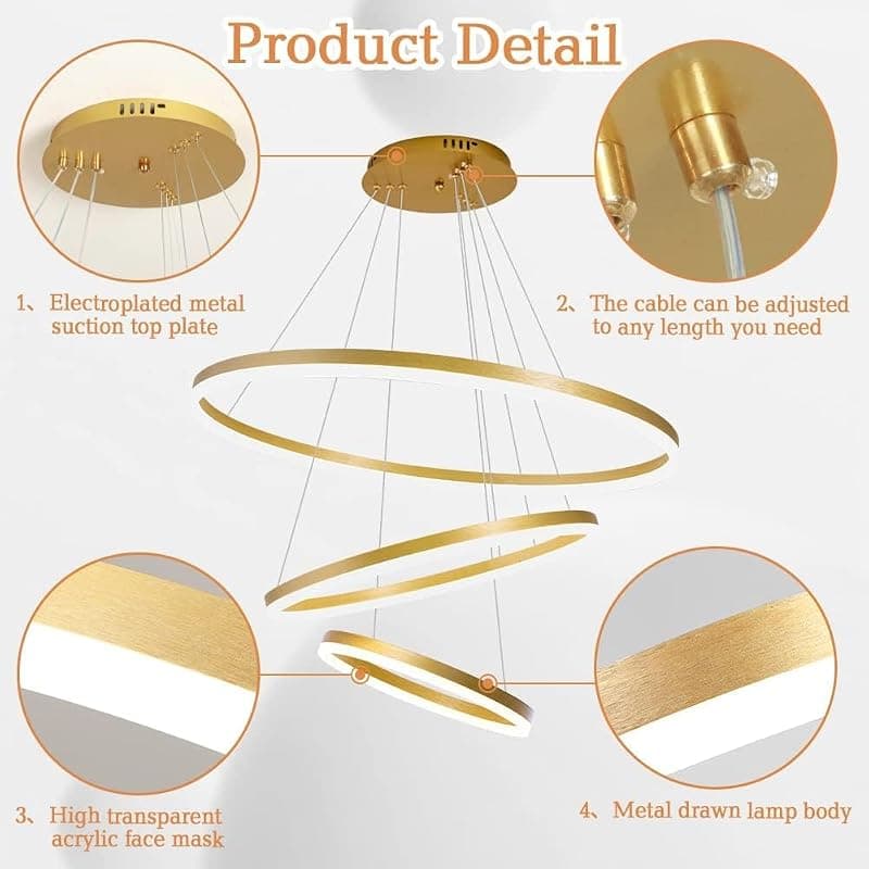 Desidiya® Modern Double 3-Ring LED Pendant Light Lamp - Warm White Hanging Ceiling Pendant Light, Elegant Finish for Home &amp; Living Spaces &amp; Living Room Ceiling Light