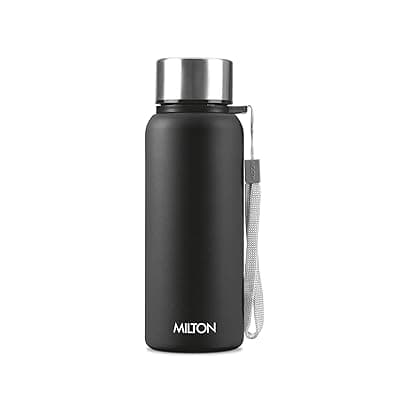 MILTON Brim 600 Stainless Steel Water Bottle 560 ml, Single Walled, ISI Certified I Leak Proof Lid, Rust Proof I For School, Office, Gym I Black