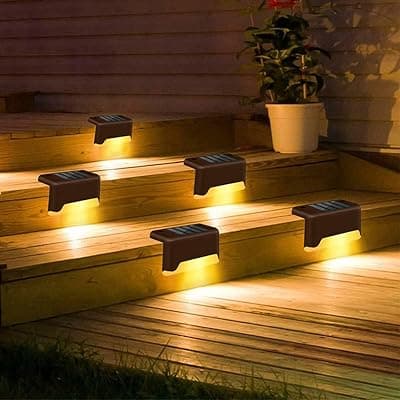 Epyz Solar Light Outdoor Waterproof Step Lights Deck Lighting for Steps Stairs Paths Garden Fences Pathway,Outdoor Solar Deck Lights [ Pack of 4, Warm Yellow Light ]