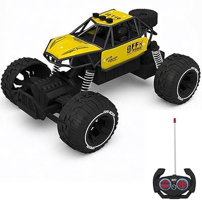 Yellow RC Car Rock Crawler Remote Control Car with LED Headlight, Rechargeable Battery High Speed Off Road RC Car, Monster Truck Toy Car for Kids & Boys 7-14 Years | Remote Control Car Toy Gift