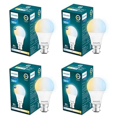 PHILIPS 10 w LED Bulb|3 Colors in 1 LED Bulb|Scene Switch Bulb for Home &amp; Decoration|Color: Tunable White, Pack of 4, b22d