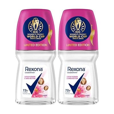 Rexona Lotus Flower & Shea Butter Antiperspirant Roll-On | for Women |72H Odour Protection | Limited Edition Pack - ICC Women’s Cricket World Cup India 2025 |50 ML (Pack of 2)