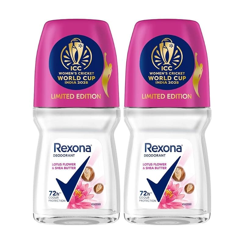 Rexona Lotus Flower & Shea Butter Antiperspirant Roll-On | for Women |72H Odour Protection | Limited Edition Pack - ICC Women’s Cricket World Cup India 2025 |50 ML (Pack of 2)