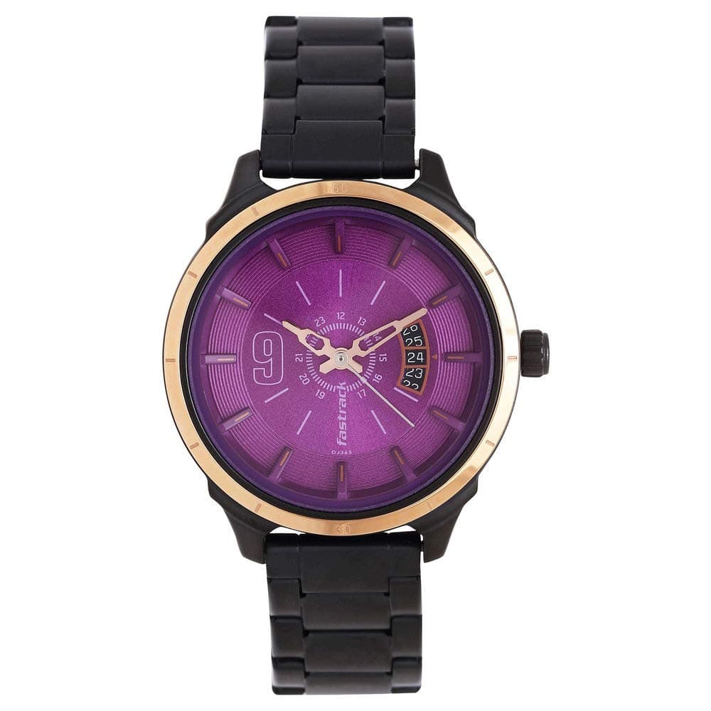 Fastrack All Nighters Quartz Analog Purple Dial Stainless Steel Strap Watch for Girls-6187KM03