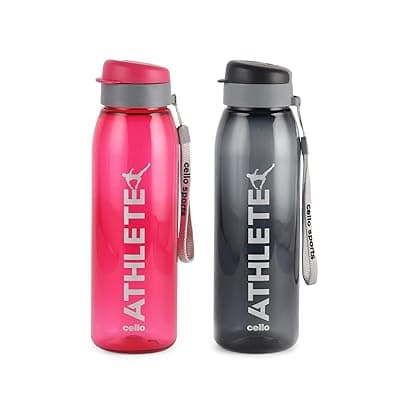 CELLO Athlete Flip Top Lid Water Bottles Set of 2, 800ml Each | Unbreakable &amp; Hygienic | BPA-Free, Food Grade | Airtight, Leakproof | Plastic Water Bottle Set For Fridge, Home, Kitchen, Gift