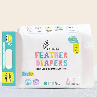 R for Rabbit Small S Size Premium Feather Diaper for Baby 5 to 9 kgs (48 Pack Offer)